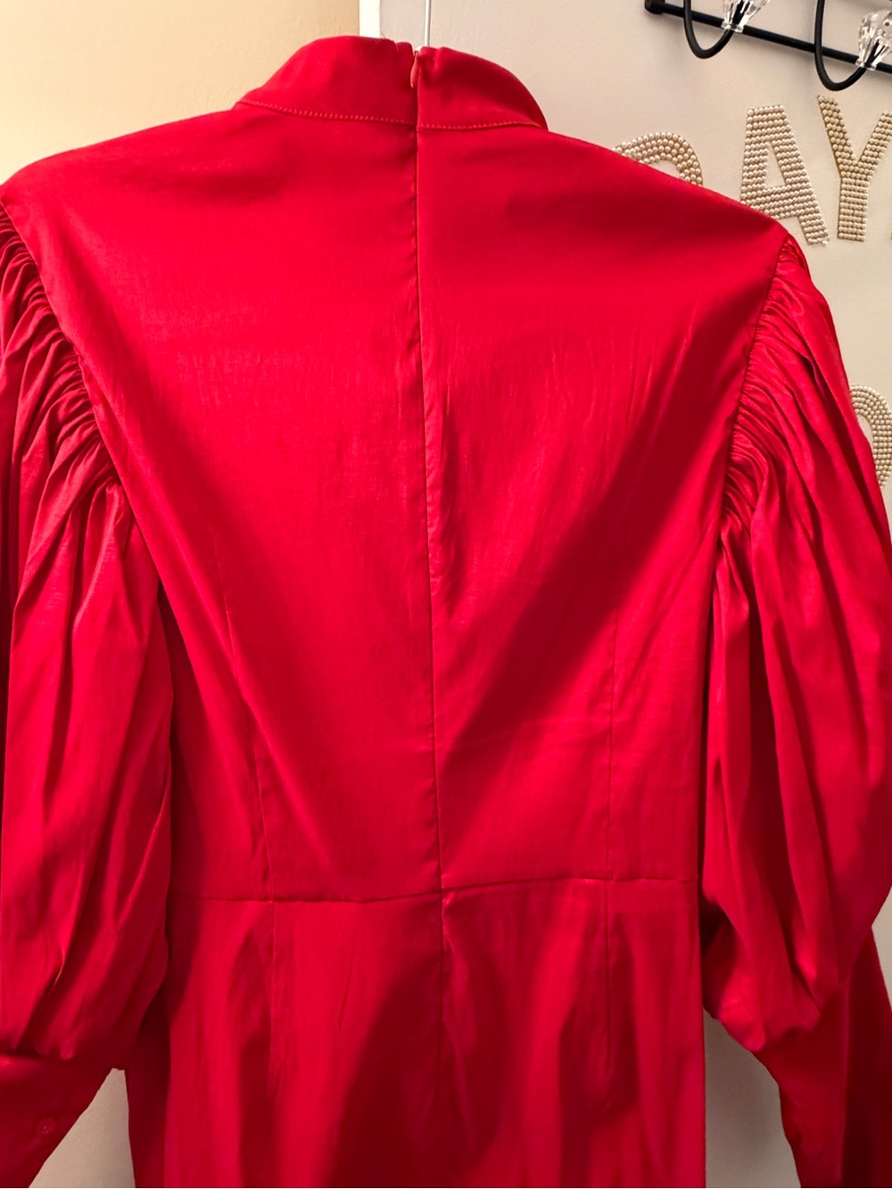 High-Neck Red Long-Sleeve Maxi Dress - Picture 5 of 5
